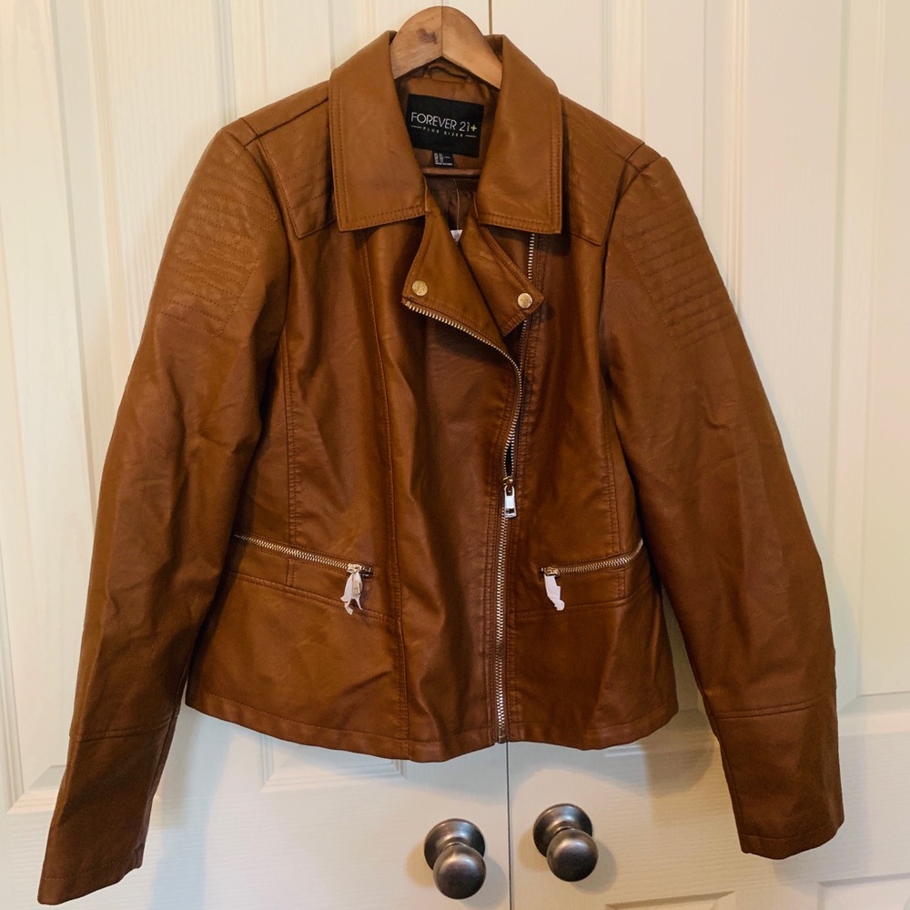 Forever 21 faux leather tan jacket 2X